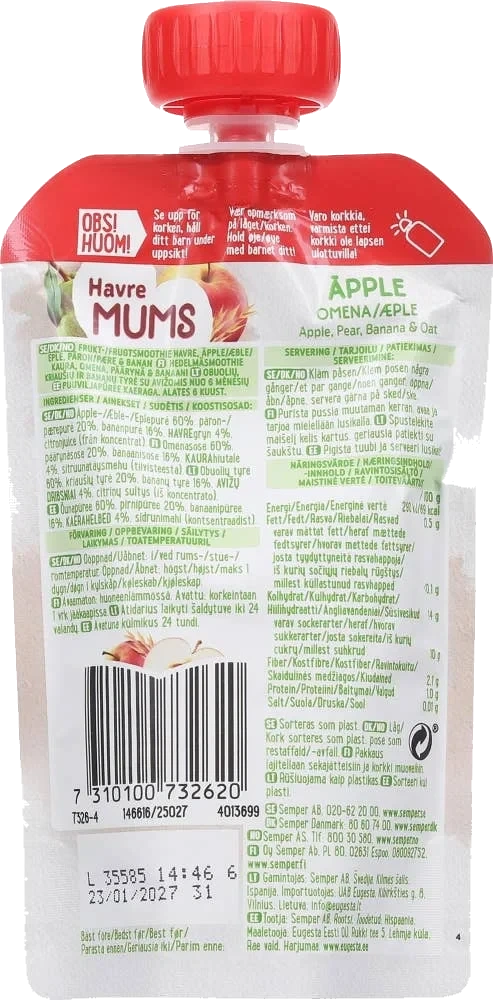 Fruktmums eple og havre