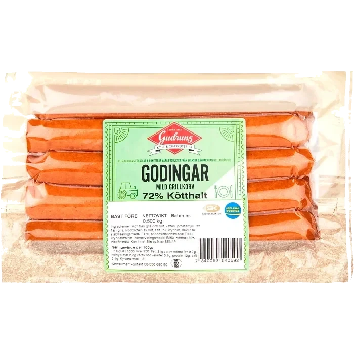 Grillkorv Godingar 76% Kötthalt 500g Gudruns