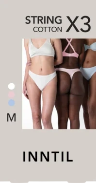 Women's String, 3-pack, White/light Blue/light Pink, M