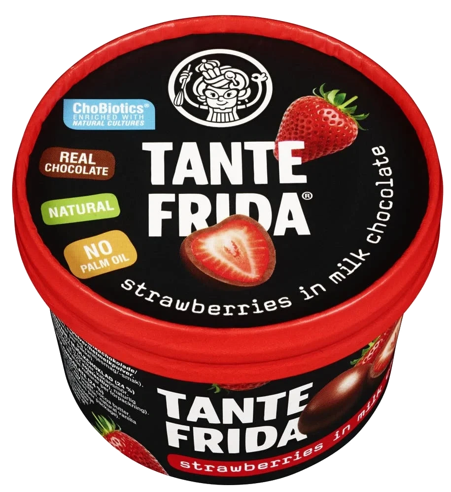 Frosne jordbær med melkesjokolade