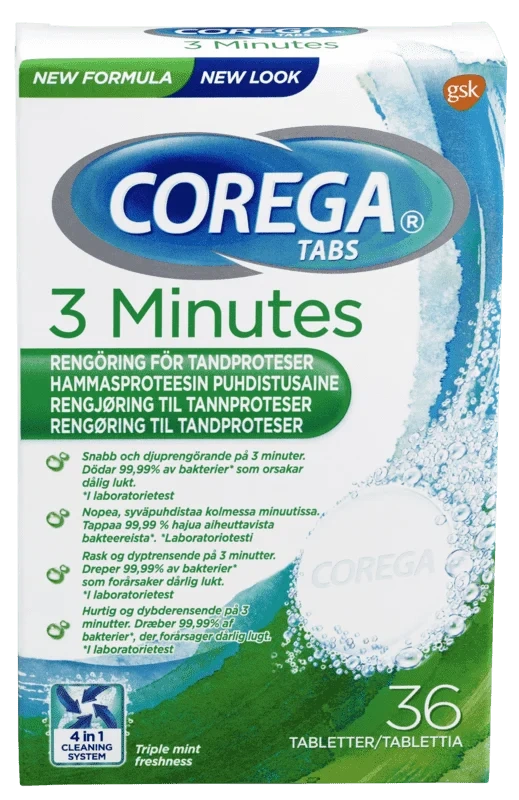 Corega Rensetabeletter 3 Minutes 36stk