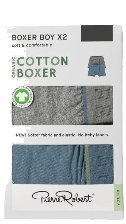 Cotton Boxer Jr Boy Greymel-lapisblue 158-164