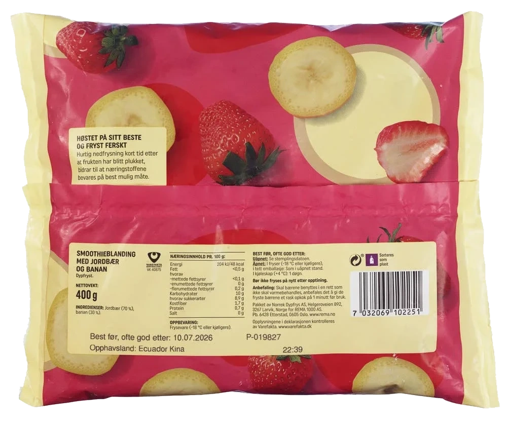 Smoothieblanding jordbær & banan