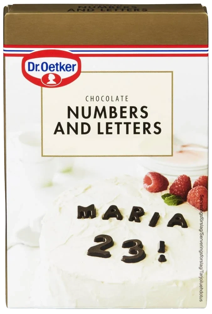 Bokstaver og tall i sjokolade
