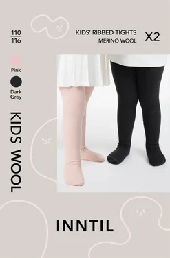 Kids' Wool Tights, 2-pack, Light Pink/anthracite, 110-116