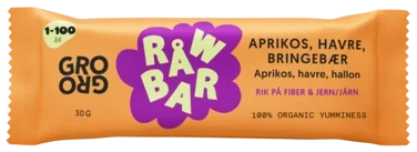 Råwbar Aprikos Havre Bringebær 30g Grogro