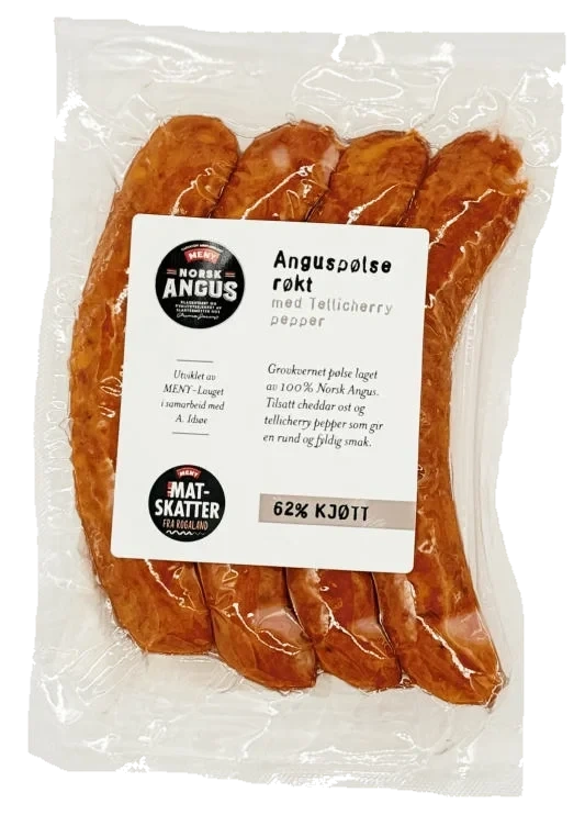 Anguspølse Cheddar&Pepper Ca260g Meny