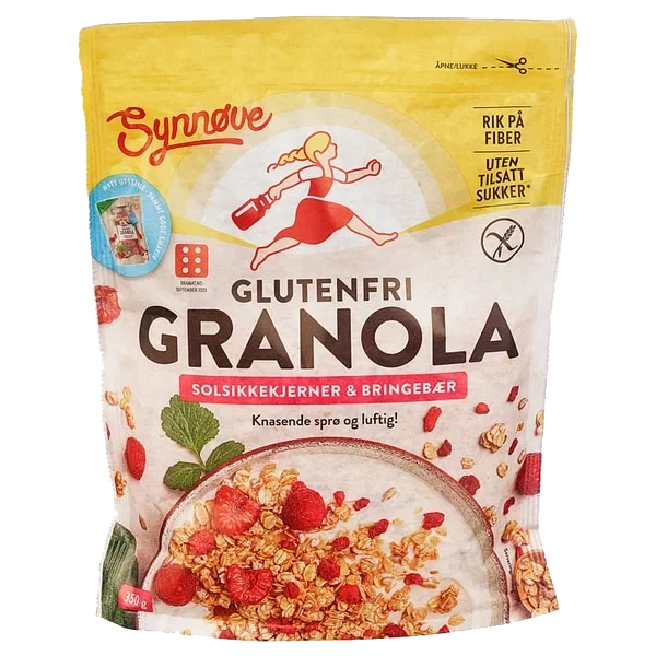 Granola Glutenfri 350g Bringebær Solsikke Synnøve