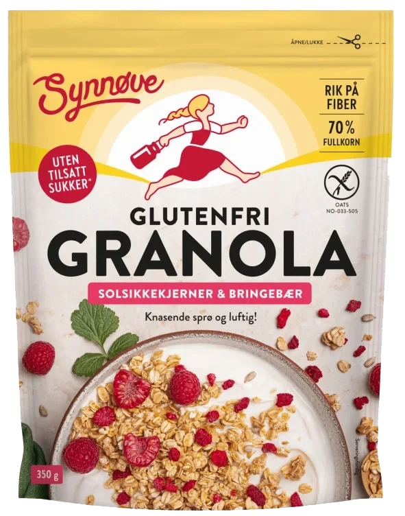 Granola Glutenfri 350g Bringebær Solsikke Synnøve