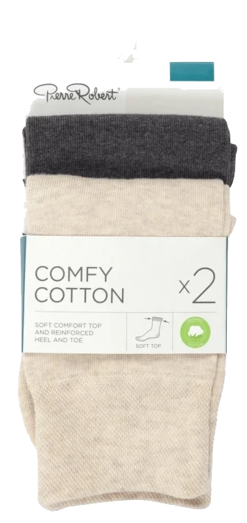 Comfy Cotton Socks Beige Mix 2pk 37-40 Pierre Robert