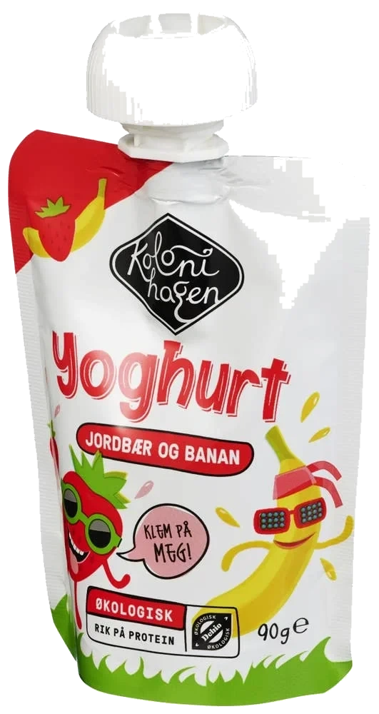 Økologisk yoghurt med jordbær og banan