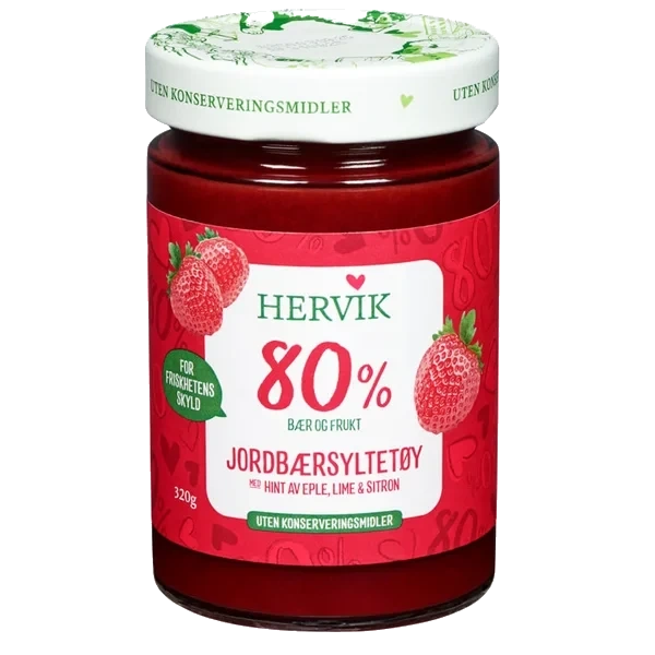 Jordbærsyltetøy 80% Frukt 320g Hervik