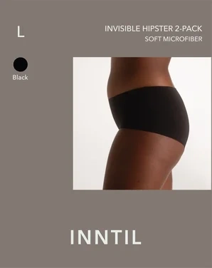 Women's Invisible Hipster, 2-pk, Black, L