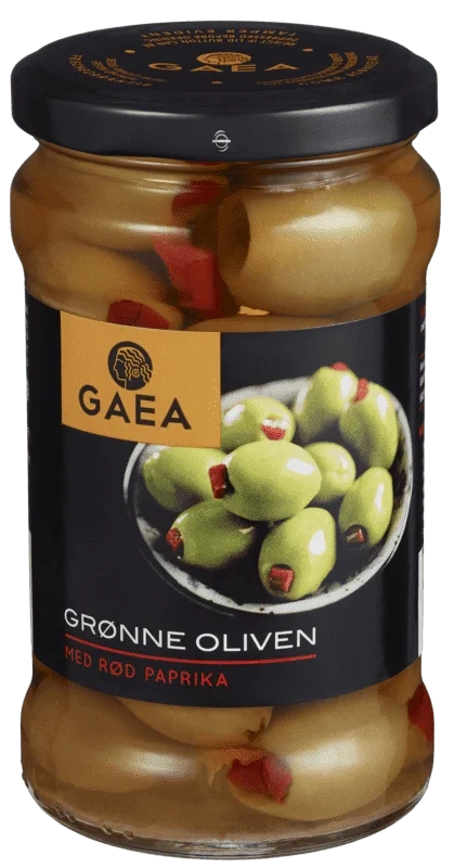 Gaea Grønne Oliven med Paprika 8x295g