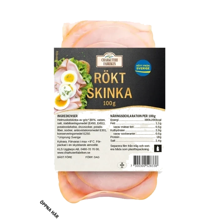 Skinka Rökt Tunna skivor 100g Charkuterifabriken