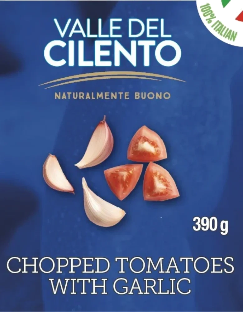 Valle del Cilento Hakkede Tomater Hvitløk 390g