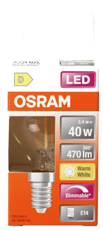 Lyspære Led Cl P 40 Klar Dim 827 E14 Osram