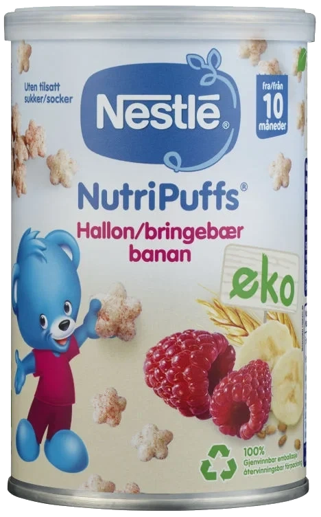 Nutripuffs Bringebær Banan 10m 35g