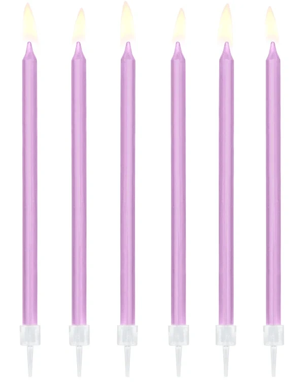 Kakelys Lyselilla med Holder 14cm 12stk Partydeco