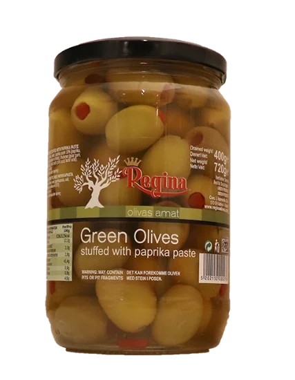 Regina Grønne Oliven m/Paprika 720g