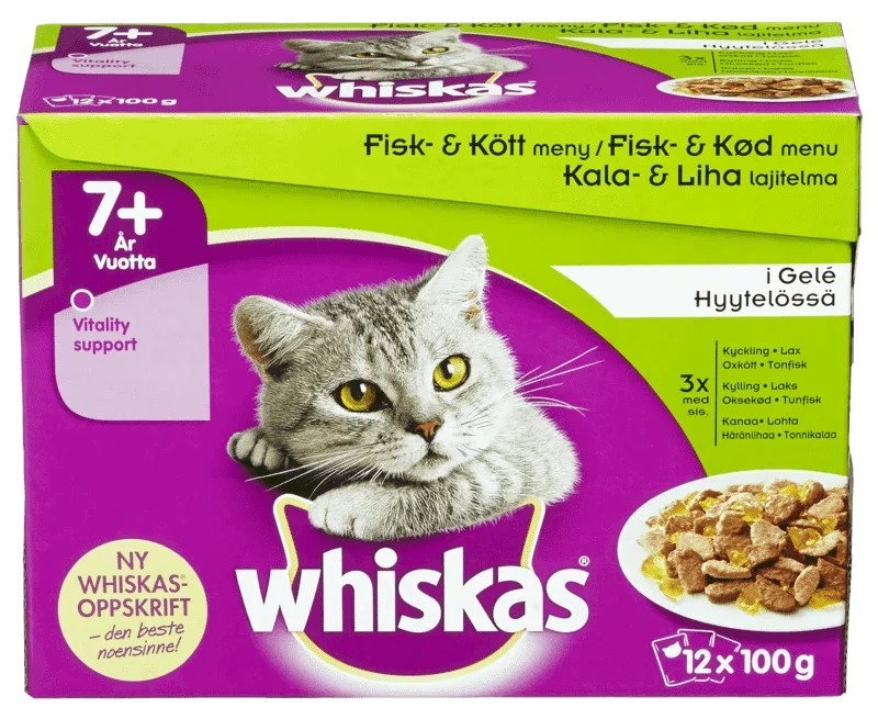 Whiskas® 7+ Fisk & Køtt i Gele 12x100g