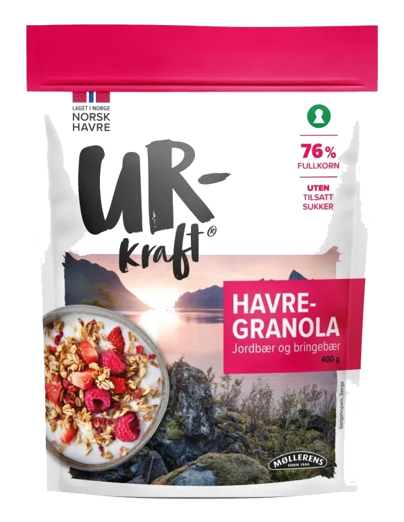 Havregranola Jordbær&bringebær 400g Urkraft