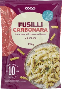 Fusilli carbonara sauce