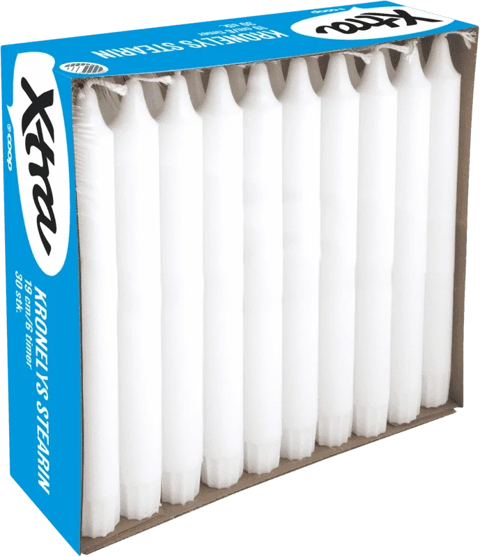 X-tra Kronelys Hvit Stearin 19cm 30pk
