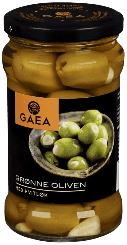 Gaea Grønne Oliven med Hvitløk 8x295g