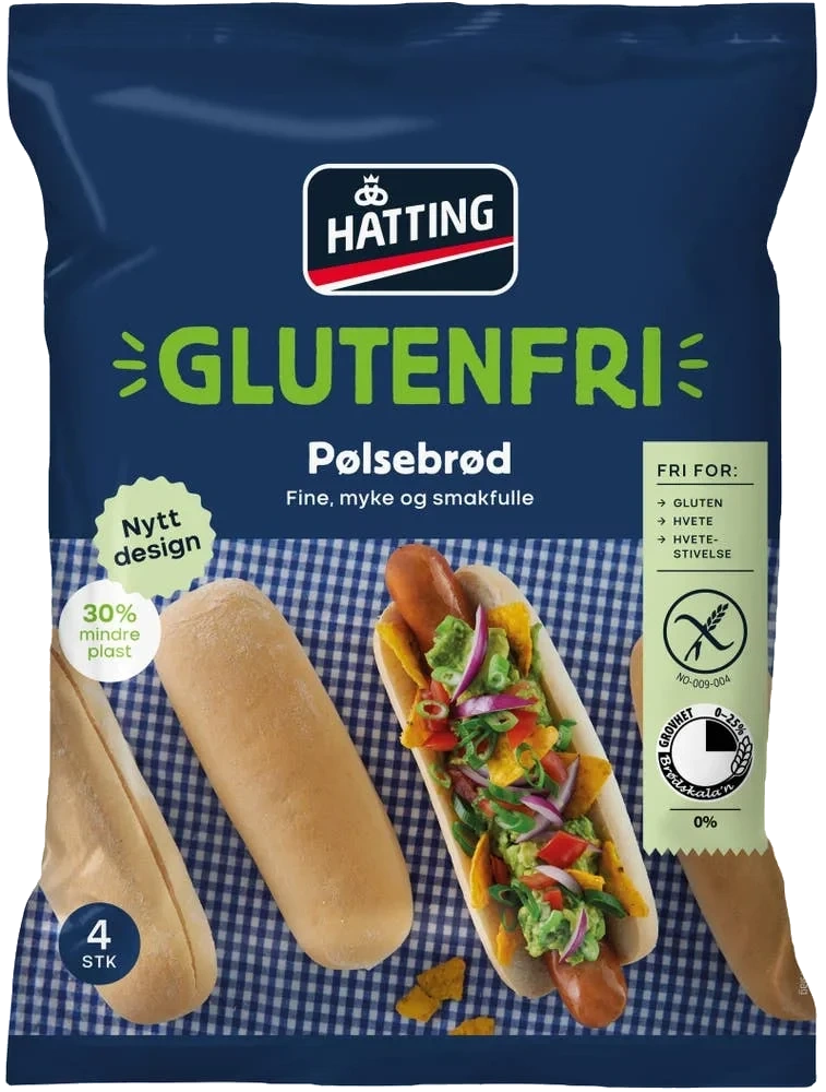 Pølsebrød Glutenfri 4stk 260g Hatting