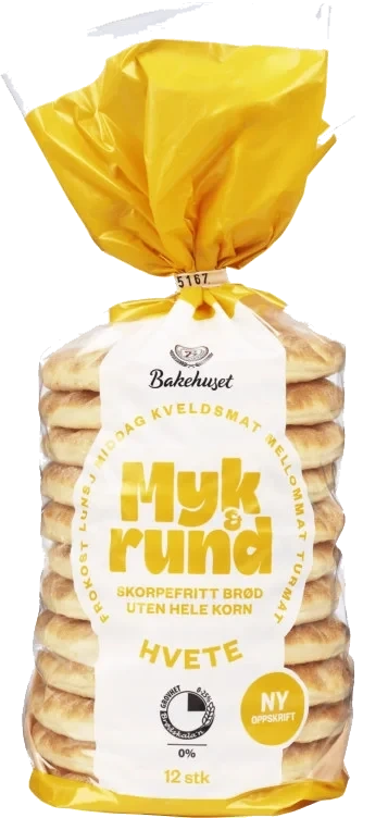 Myk&Rund Hvete 12stk 450g Bakehuset
