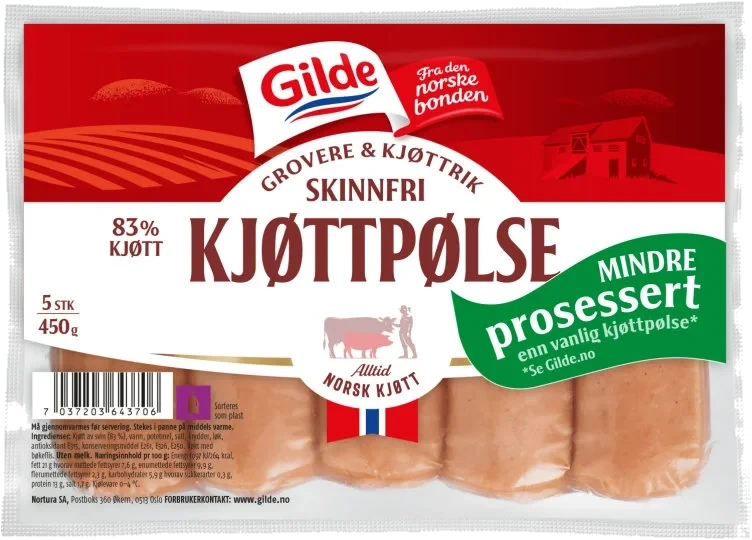 Grovere Kjøttpølse Skinnfri 450g Enh