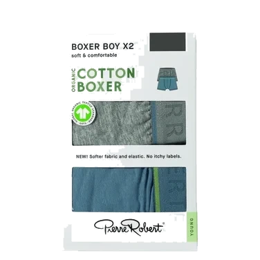 Cotton Boxer Jr Boy Greymel-lapisblue 134-140