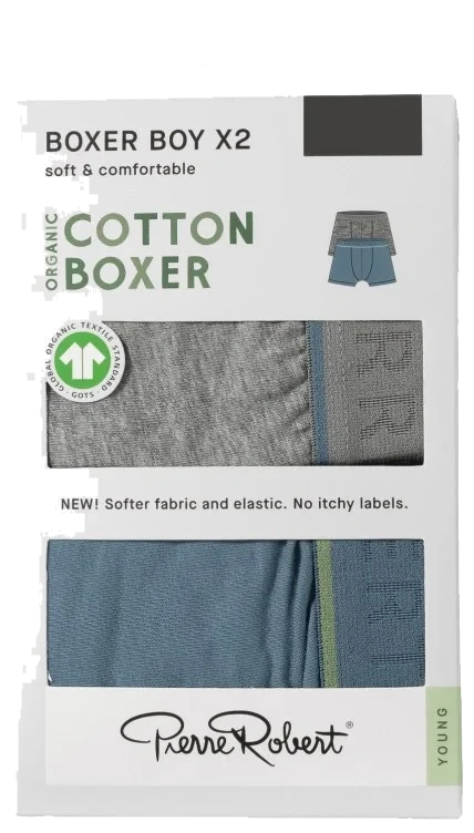 Cotton Boxer Jr Boy Greymel-lapisblue 134-140