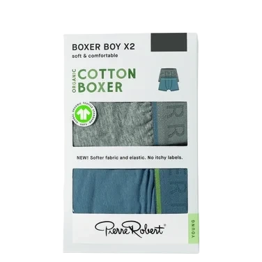 Cotton Boxer Jr Boy Greymel-lapisblue 134-140