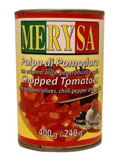 Hakkede Tomater M/Oliven, Chilipepper,  400g