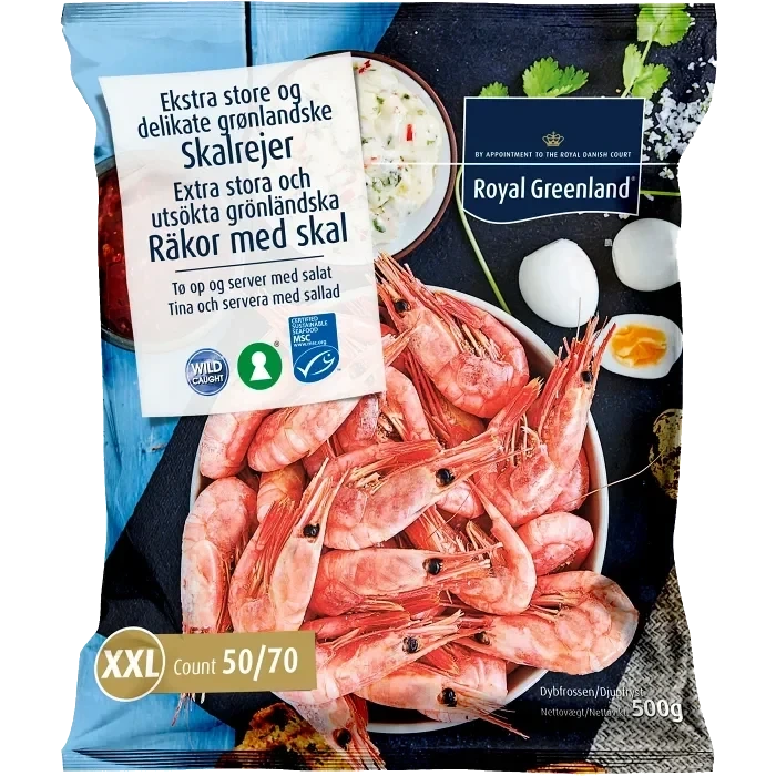 Räkor med skal 50/70 Fryst 500g Royal Greenland