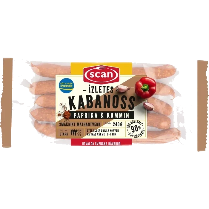 Kabanoss Ízletes Paprika och Kummin 90% Kötthalt 240g Scan
