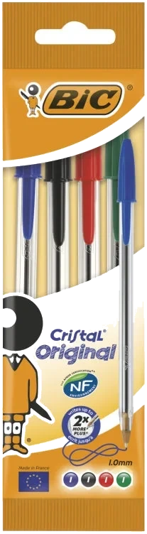 Bic Cristal Original-kulepenner med Medium Spiss (1.0 Mm) – Assorterte Farger Pakke med 4