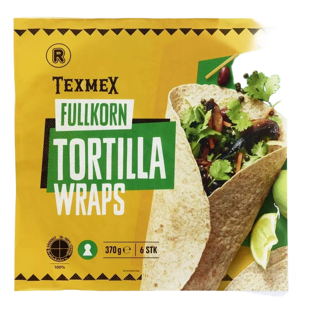 Tortilla fullkorn Large 6stk, 25cm, 370 g