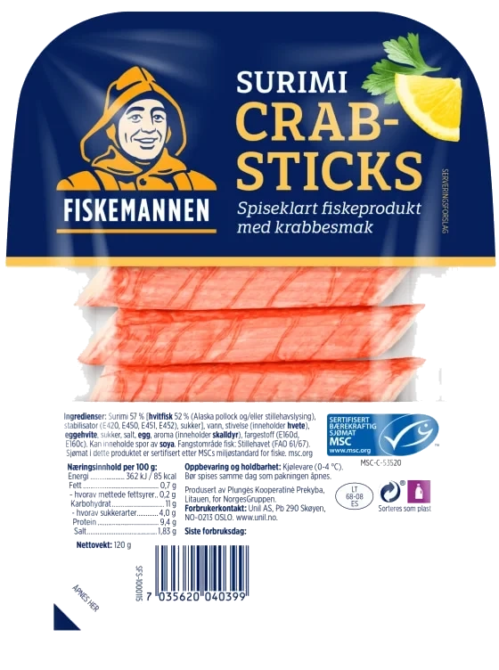 Surimi Crabsticks Msc 120g Fiskemannen