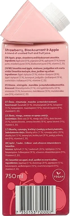 Froosh Jordbær Solbær Eple Smoothie 750ml