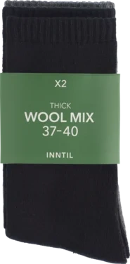 Heavy Wool Socks, 2 Pairs, Black/grey, 37-40