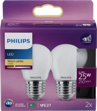 Led Classic 25w E27 Krone Varmhvit Lys Frost 2pk Philips