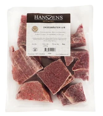 Oksesmåsteik u/B Ca 1kg Pk Frys Hanssens