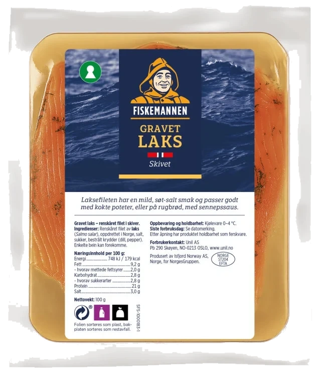 Laks Gravet i skiver 100g Fiskemannen