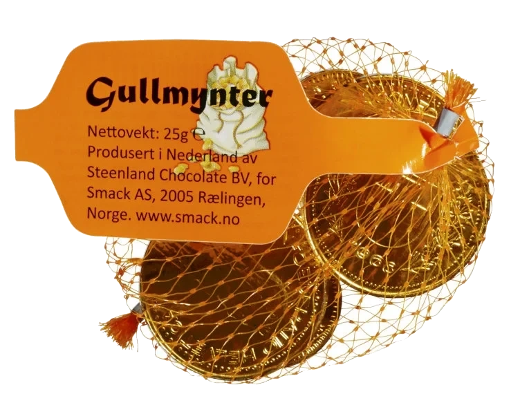 Gullmynter i Nett Melkesjokolade 25g Smack
