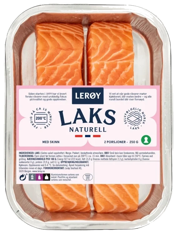 Laks Porsjoner m/Skinn 2x125g Aluform Lerøy