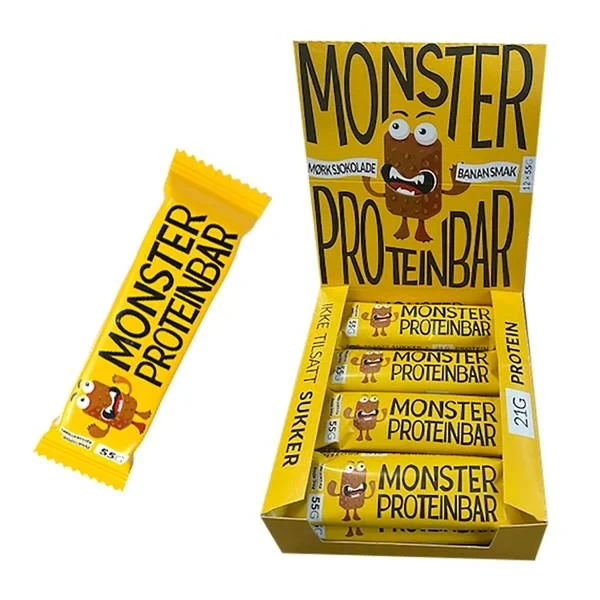 Proteinbarer Banan og Mørk Sjokolade (Kartong 12 stk)