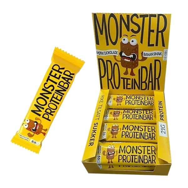 Proteinbarer Banan og Mørk Sjokolade (Kartong 12 stk)
